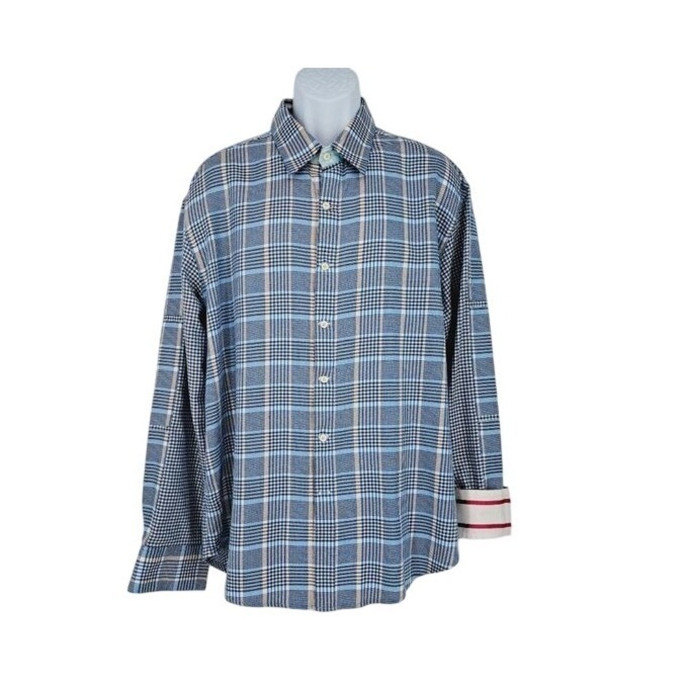 Robert Graham Button Down Shirt Mens 2XL Blue Plaid Mixed Pattern Long Sleeve